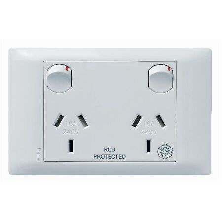 Excel Life - Medical - Common plate - Horizontal double powerpoint - RCD protected engraved - antimicrobial & chemical resistant 2 gang 10A 240V a.c. white