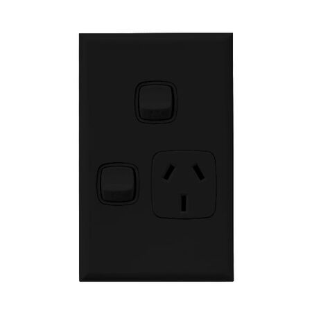 Excel - Vertical single powerpoint 1 gang 10A 240V a.c. with extra switch black