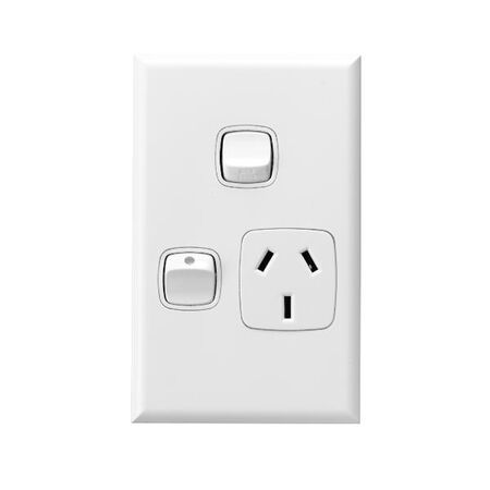 Excel - Vertical single powerpoint 1 gang 10A 240V a.c. with extra switch white