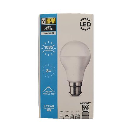 HPM A60 8W 1035lm LED Bayonet Globe Cool White