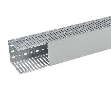 Transcab - Cable grey duct with cover - 2 metre length 100x100mm 2m 12.5mm finger DIN pitch with cover grey