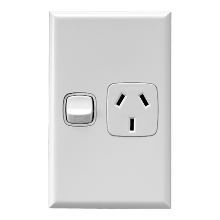 Excel - Vertical single powerpoint 1 gang 10A 240V a.c. white