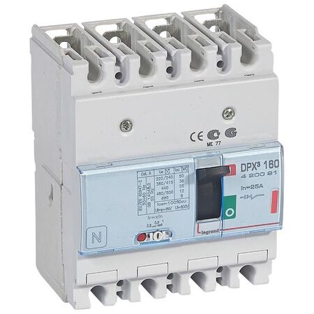 DPX³ 160 Thermal Magnetic MCCB - Icu 36 kA - 400 V~ - 4 Phase - 25 A