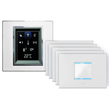 Home automation - Pre configured kit 3.5 touchscreen with 3 phases energy monitoring & 5 x 1 gang switches white for lighting and dimming control
