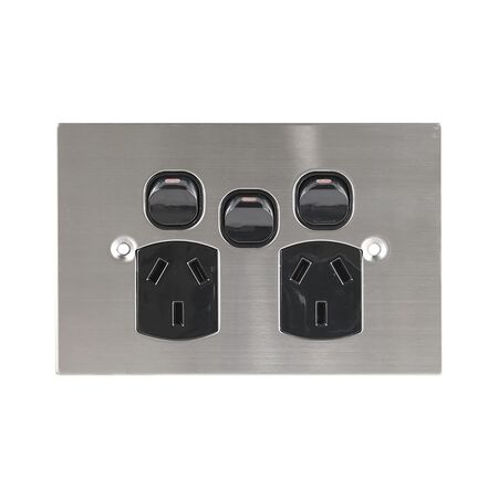 Double Power Point with Extra Switch – BLACK