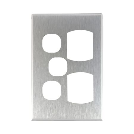 Metal Cover Plate Double Power Point with Extra Switch – VERTICAL
