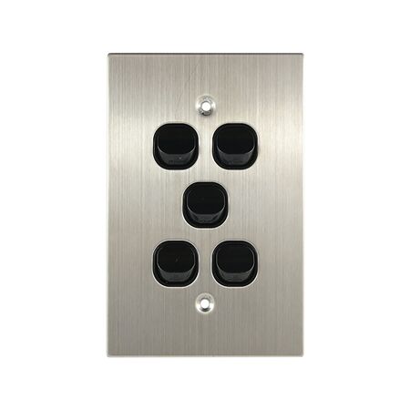 Stainless Steel Light Switch 5 Gang Vertical – BLACK