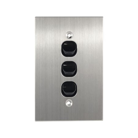 Stainless Steel Light Switch 3 Gang Vertical – BLACK