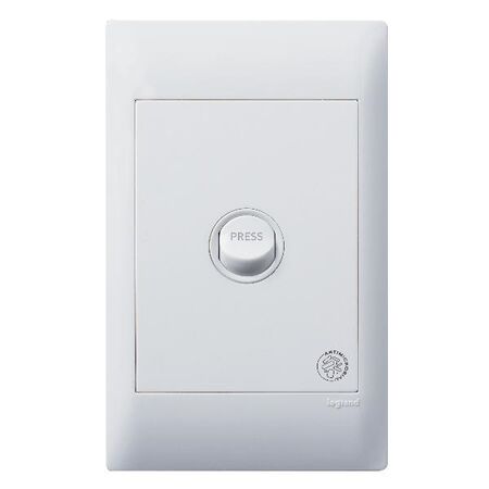 Excel Life - Medical - Common plate - Vertical Rocker Switch - Single Pole Double Throw - Antimicrobial Push Button Switch Press engraved 1 gang 16A 240V a.c. White