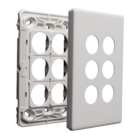 Excel Life EM Series Grid & Plate 6 Gang Gloss White