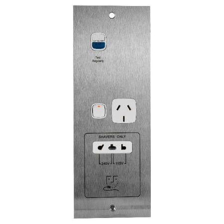 Architectural metal - Vertical single powerpoint with shaver outlet 1 gang 10A 240V a.c. with shaver outlet & RCD white 30mA