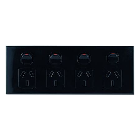4 Gang Slimline Power Point – BLACK