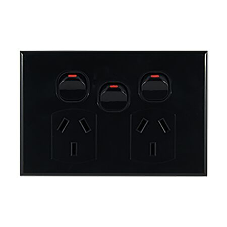 Double Power Point with Extra Switch | 250V 10A | Slimline Black by ...