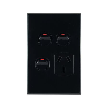 Single Power Point with 2 Extra Switches – VERTICAL BLACK
