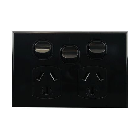 Double Power Point with Extra Switch – BLACK