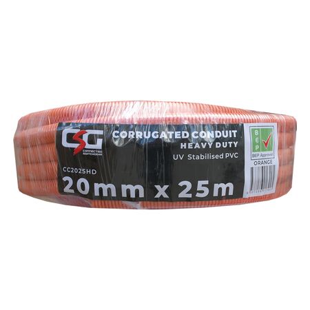 20mm Corrugated Conduit Heavy Duty 25M Roll Orange