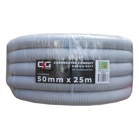 50mm Corrugated Conduit Medium Duty 25M Roll Grey