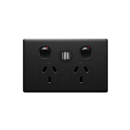 Excel Life 10A Double Powerpoint with Integrated USB Dual Type A Chargers Matt Black