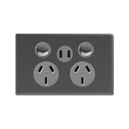 Excel Life Double Powerpoint with Type C+C 15W USB Charger Mechanism Urban Grey