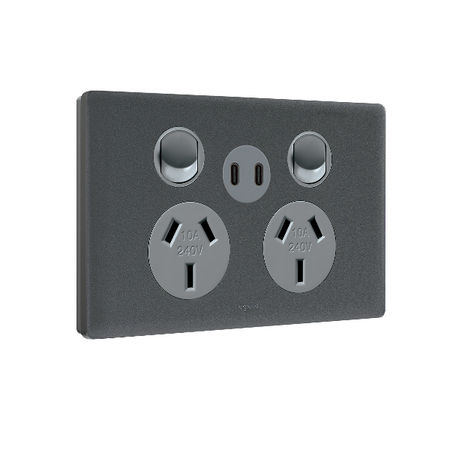 Excel Life Double Powerpoint with Type C+C 15W USB Charger Mechanism Urban Grey