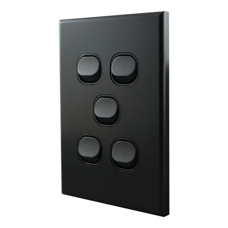 Light Switch 5 Gang – MATTE BLACK VERTICAL