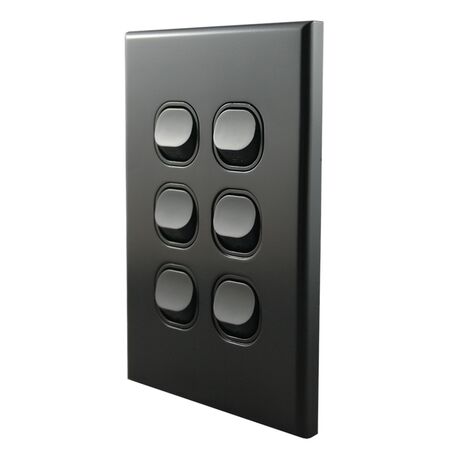 Light Switch 6 Gang – MATTE BLACK VERTICAL