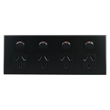 4 Gang Slimline Power Point – MATTE BLACK