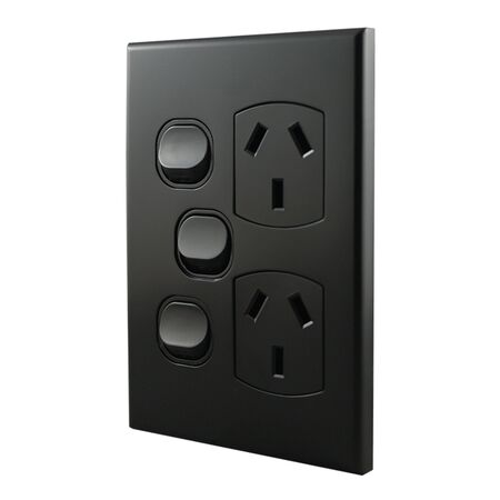 Double Power Point with Extra Switch – VERTICAL MATTE BLACK