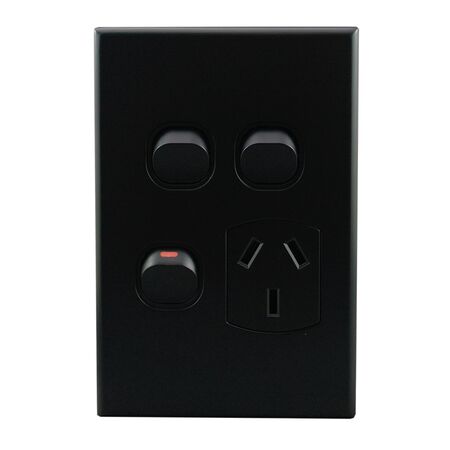 Single Power Point with 2 Extra Switches – VERTICAL MATTE BLACK