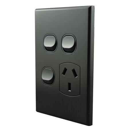 Single Power Point with 2 Extra Switches – VERTICAL MATTE BLACK