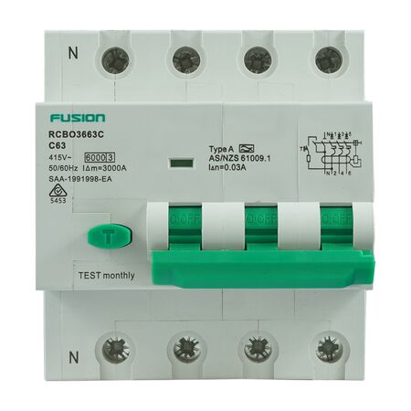 RCBO 3P+N 6kA 415V 63A Type A