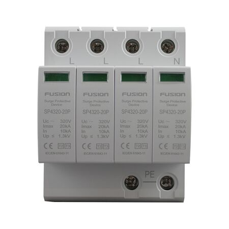 Surge Arrestor Type 2 + 3, 4 Pole 320V 20kA L-L-L-N-PE