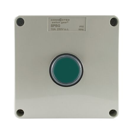 Push Button Control Box IP55 – Green 240V AC 3A Utilisation Cat AC15 1NO