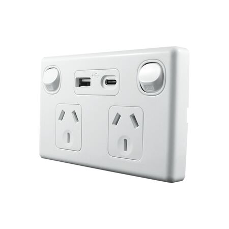 Double Power Point with Dual Type A+C USB Charger