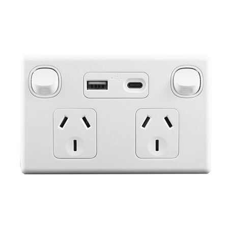 Double Power Point with Dual Type A+C USB Charger