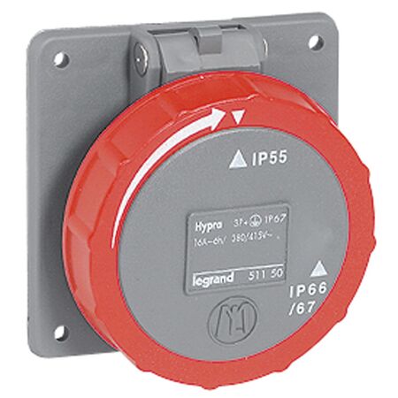 HYPRA - IEC industrial Panel mount socket  fixing centre - IP66/67 - 3P+E 415V a.c. 16A grey