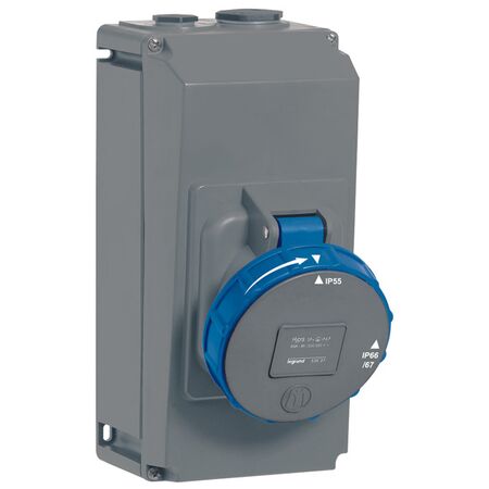HYPRA - IEC industrial surface mount socket 3P+E 240V a.c. 63A grey