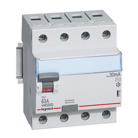 TX³ - RCCB prong-type & fork-type busbar - AS/NZS 61008-1 A type 30mA - 400V a.c. 4P 63A 4 module
