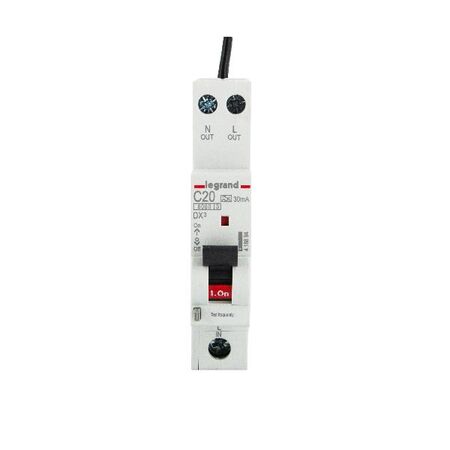 DX3 Single Pole RCBO 1P+N 20A 30MA C Curve with Flexible Neutral Tail 900mm