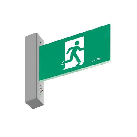 E3 LED Exit Sign - Surface with gear and lithium battery - Stainless steel wall plate on the left - Double Sided - Running man straight - Galaxy