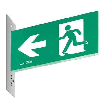 E3 LED Exit Sign Diffuser - Stainless steel wall plate on the left - Single Sided - Running man left