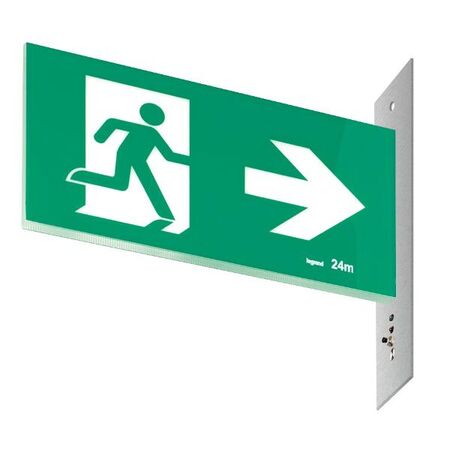E3 LED Exit Sign Diffuser - Stainless steel wall plate on the right - Single Sided - Running man right