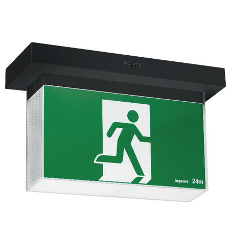 Bolt LED Exit sign slide connect complete with running man decals - black finish with lithium battery - Galaxy