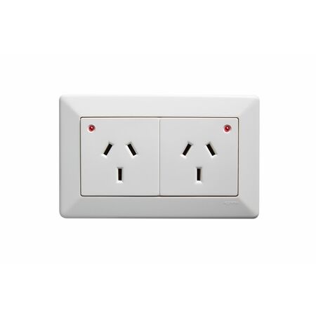Como - Horizontal double powerpoint 2 gang 10A 240V a.c. autoswitch with LED white
