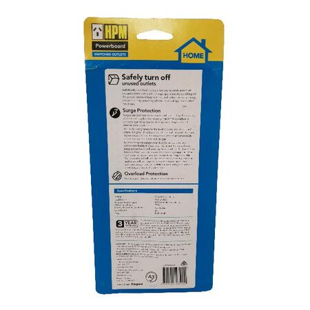 HPM General Purpose 175J 4 Outlet Surge Protected Switched Powerboard Charcoal