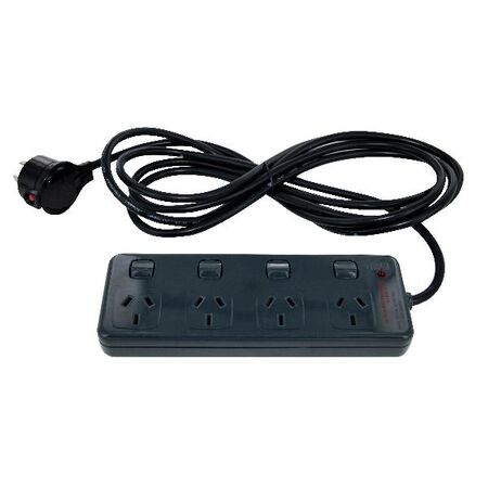 HPM General Purpose 175J 4 Outlet Surge Protected Switched Powerboard Charcoal
