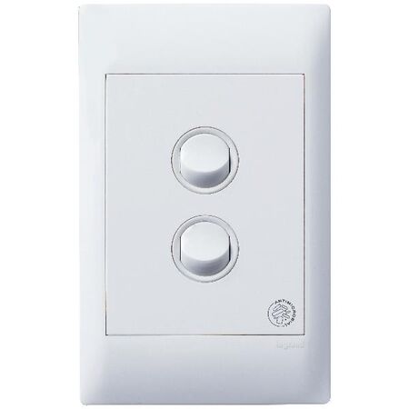 Excel Life - Medical - Common plate - Vertical rocker switch - Single Pole Double Throw - antimicrobial & chemical resistant 2 gang 16AX 240V a.c. white
