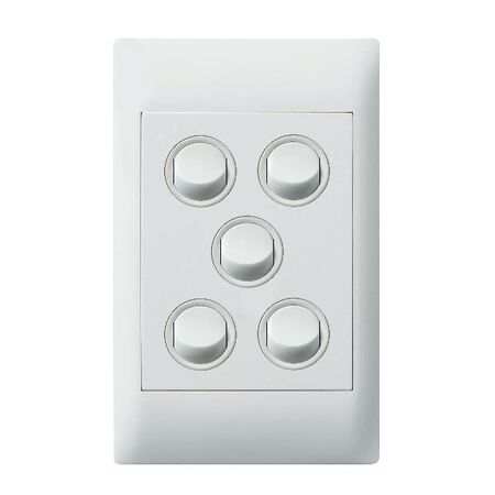 Excel Life - Common plate - Vertical rocker switch - Single Pole Double Throw 5 gang 16AX 240V a.c. white