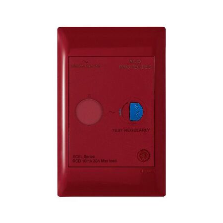 Excel Life - Medical - Common plate - RCD plate 10mA - with power available - antimicrobial & chemical resistant RCD switch with circuit ID - red