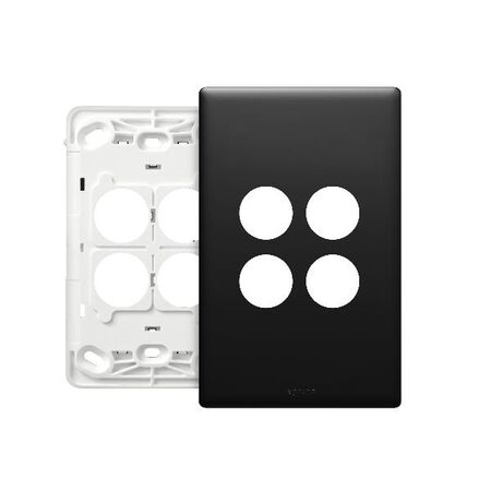 Excel Life EM Series Grid & Plate 4 Gang Matt Black
